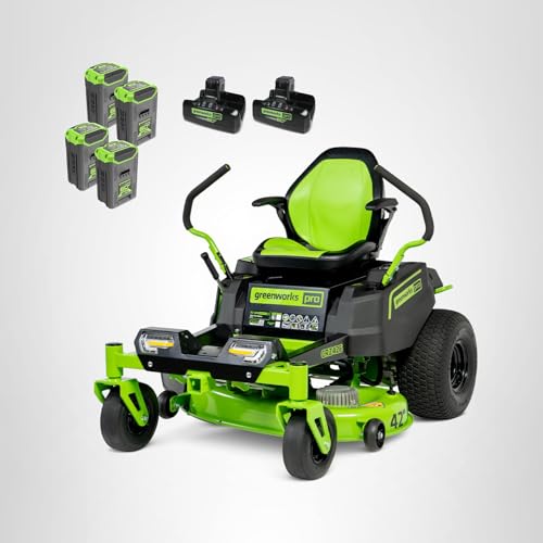 Greenworks 60V 42” Cordless Electric CrossoverZ Zero Turn Riding Mower, (4) 8.0Ah Batteries and (2) Dual Port Turbo Chargers