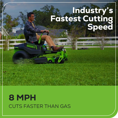 Greenworks 60V 42” Cordless Electric CrossoverZ Zero Turn Riding Mower, (4) 8.0Ah Batteries and (2) Dual Port Turbo Chargers